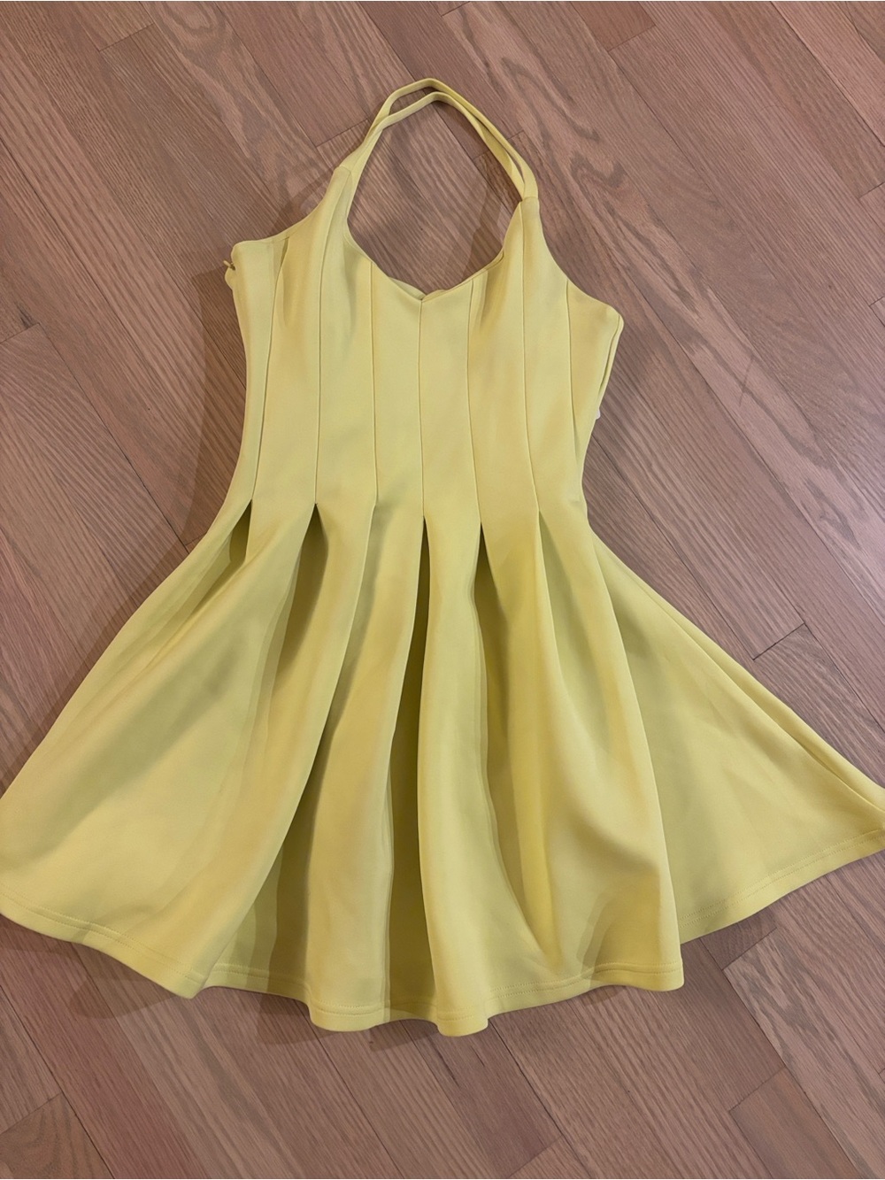 Lavish Alice Yellow Halter Pleat-Panel Twirl Dress